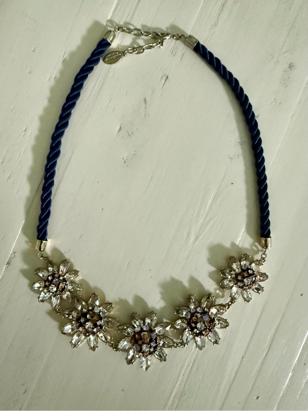 Crystal Floral Statement Necklace in Navy - Unbranded